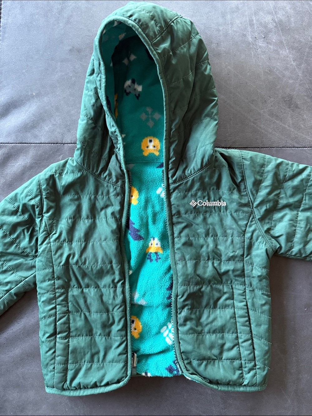 Columbia Kids Hooded Puffer Jacket with Fleece Lining - Reversible